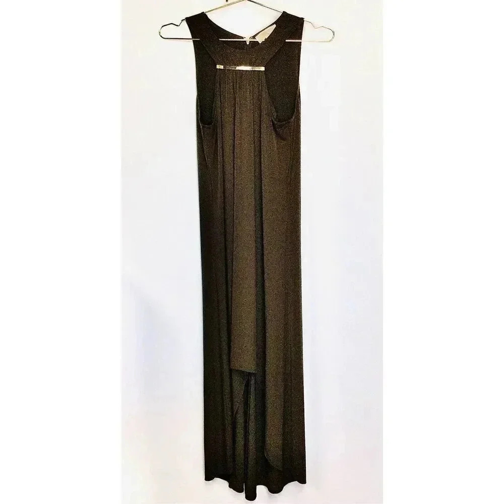 Michael Kors Womens Small High Low Maxi Dress Brown Sleeveless Stretch Flowy